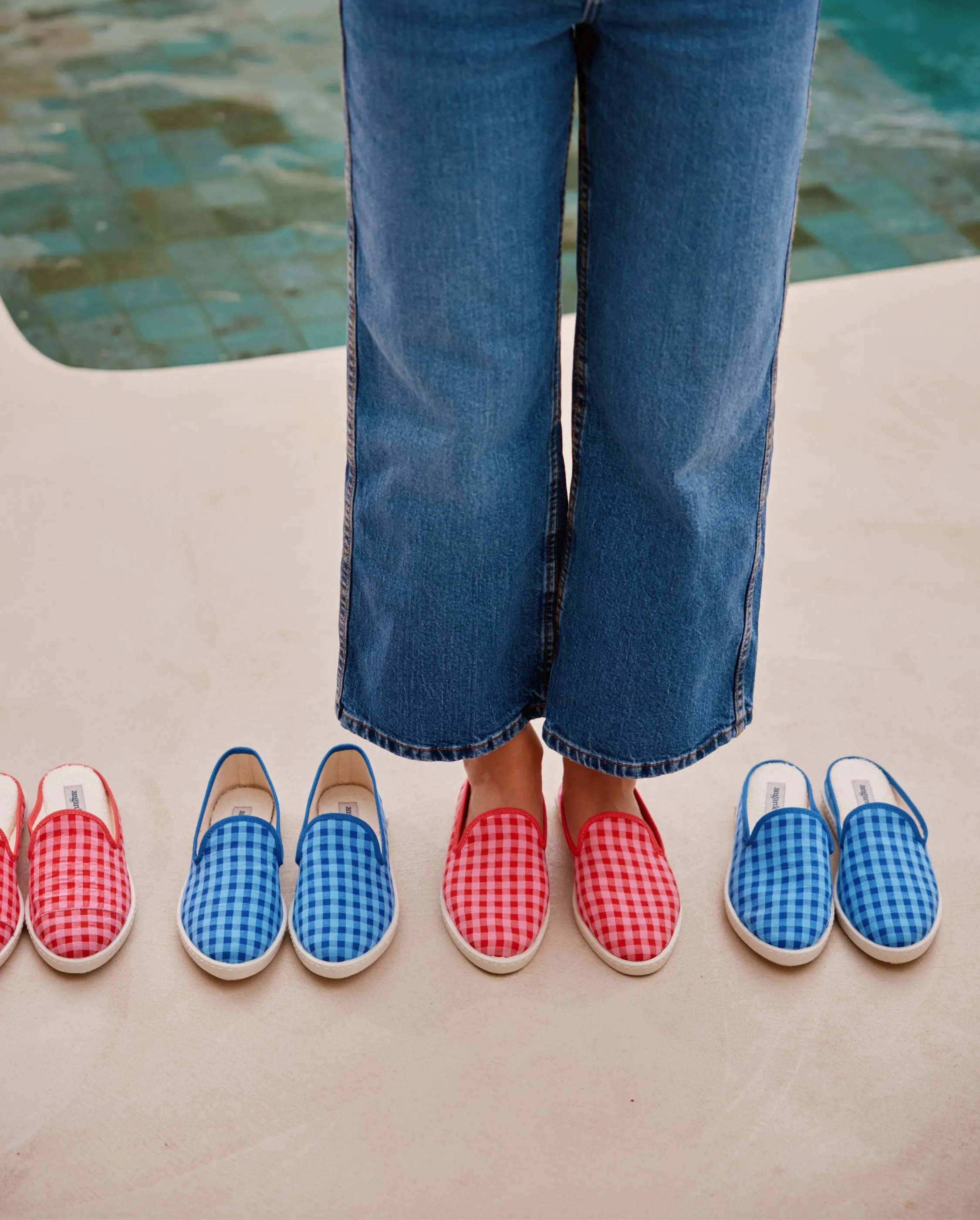 Mule femme vichy, bleu-océan