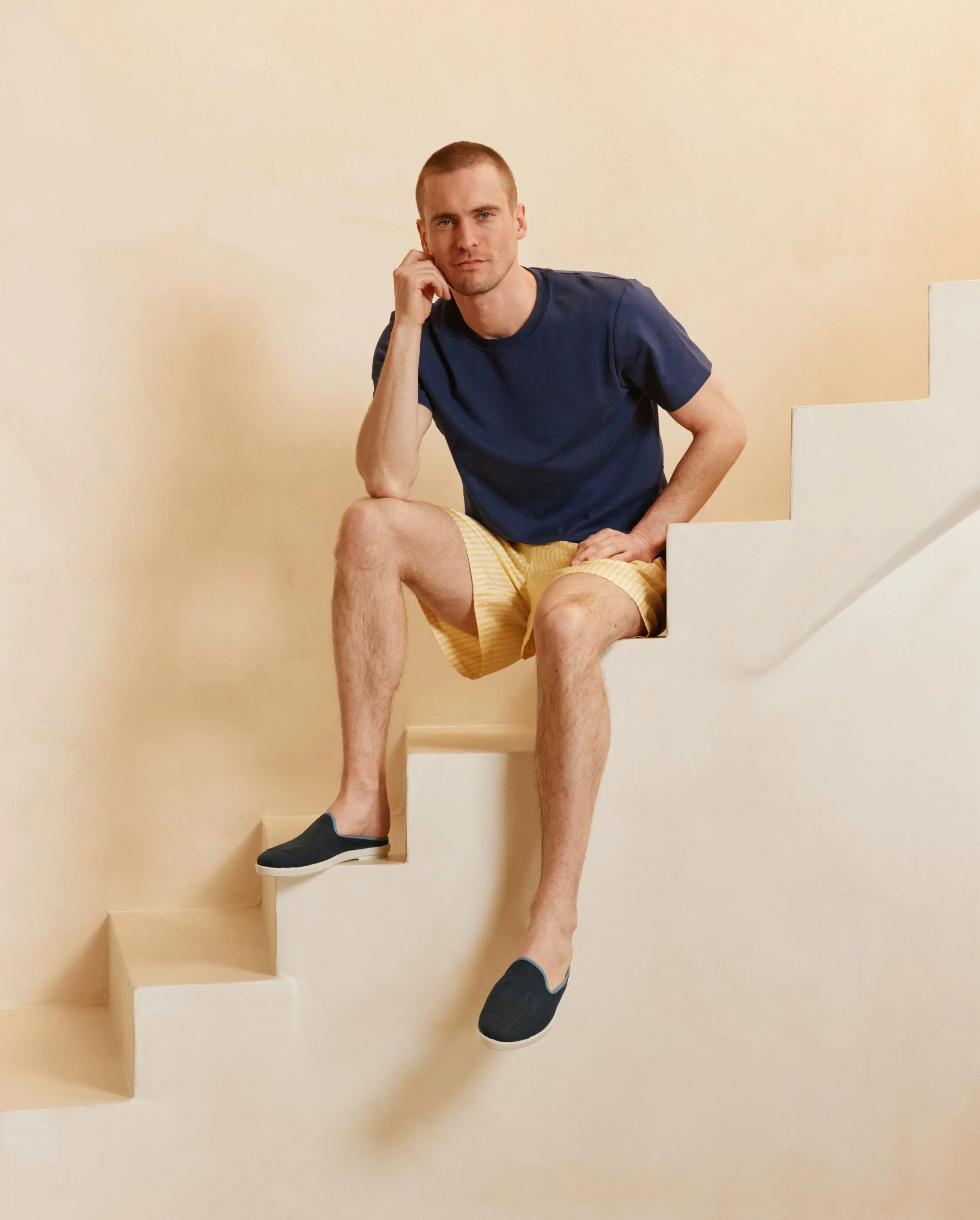 Mule homme lin, marine jean