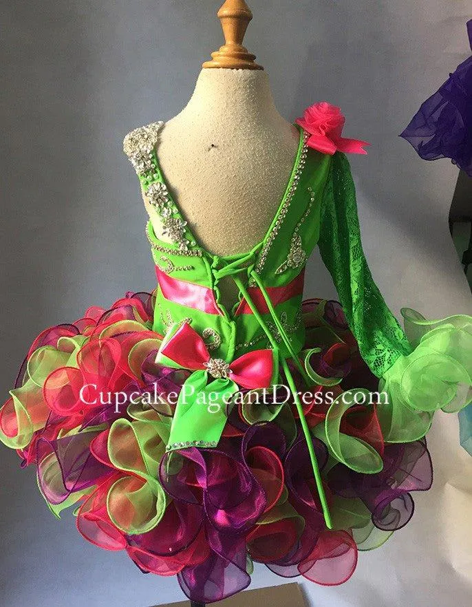 Multi Color Little Girls/Infant/Toddler/Child One Shoulder Lace Pageant Dress