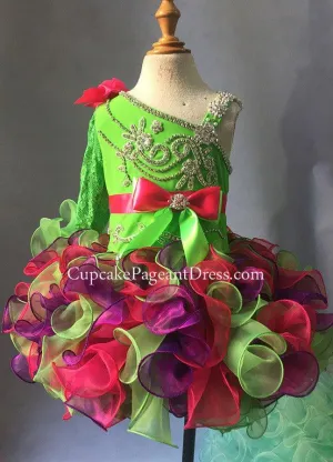 Multi Color Little Girls/Infant/Toddler/Child One Shoulder Lace Pageant Dress