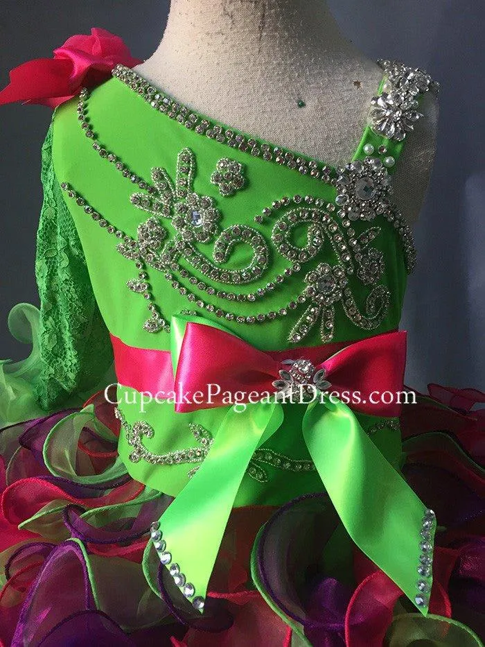 Multi Color Little Girls/Infant/Toddler/Child One Shoulder Lace Pageant Dress
