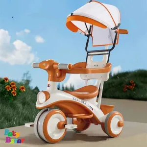 Multifunctional Baby Tricycle with Canopy Safety Handle & Footrest Premium Ride for Kids Orange & White