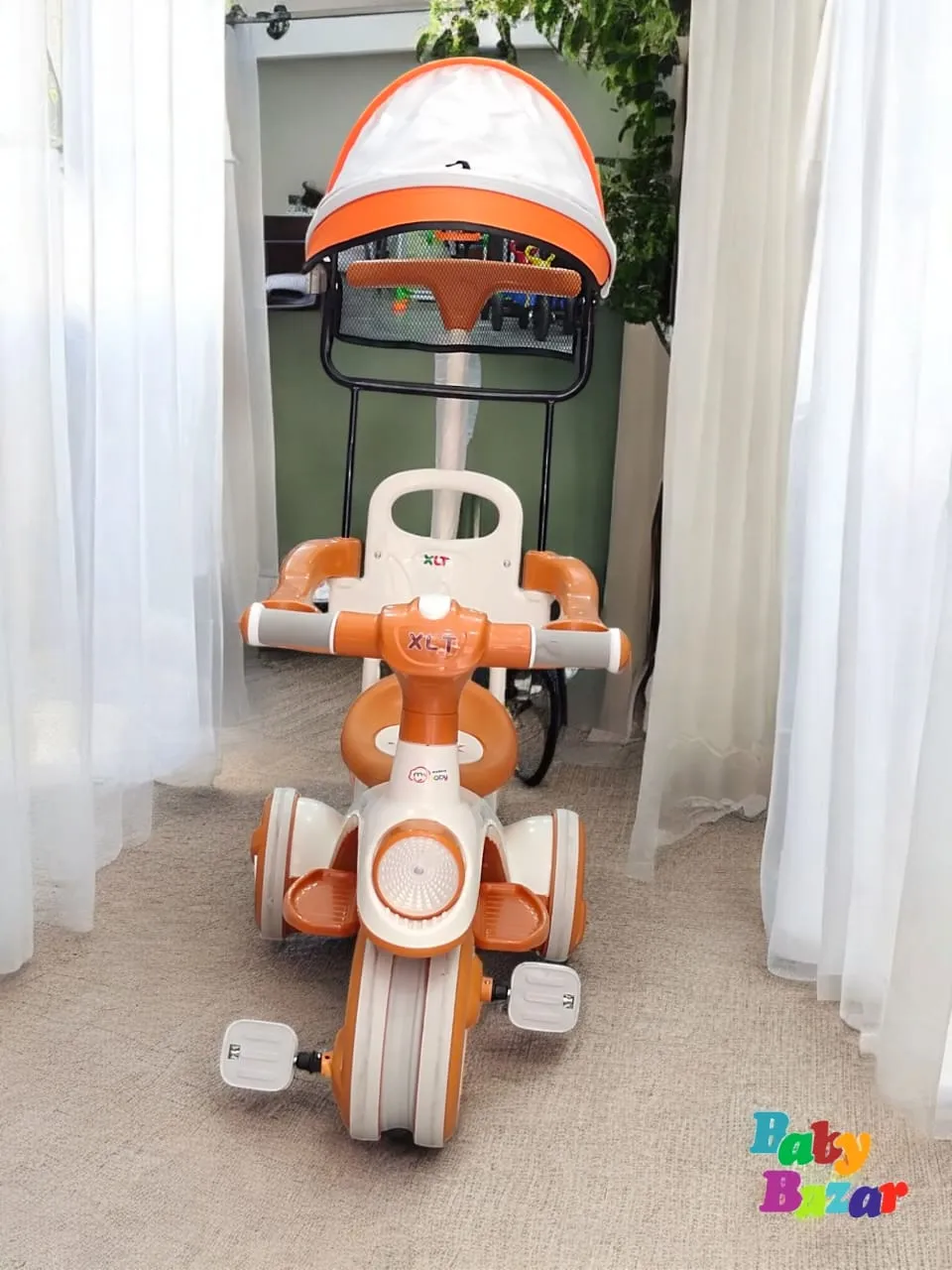 Multifunctional Baby Tricycle with Canopy Safety Handle & Footrest Premium Ride for Kids Orange & White