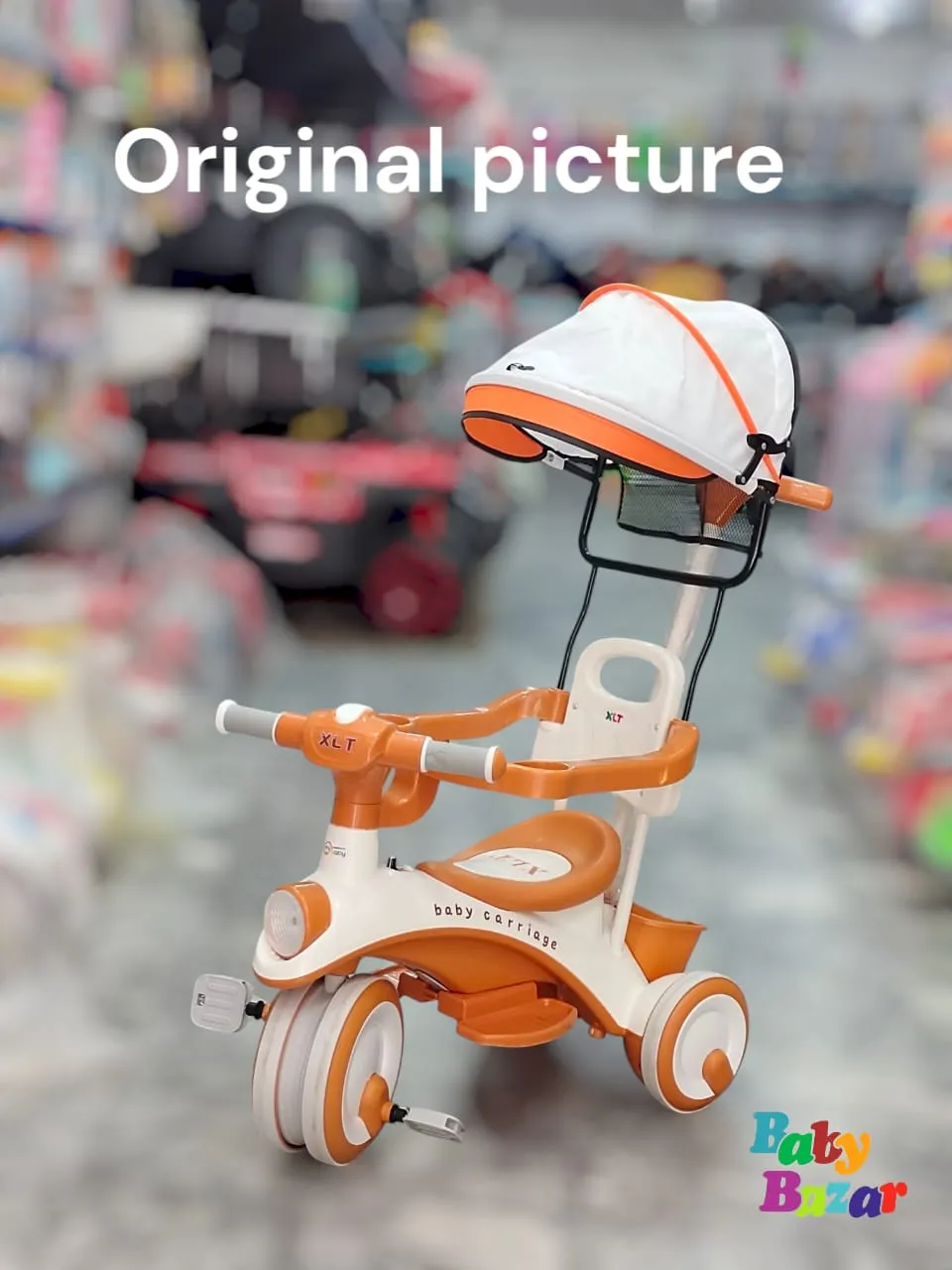 Multifunctional Baby Tricycle with Canopy Safety Handle & Footrest Premium Ride for Kids Orange & White