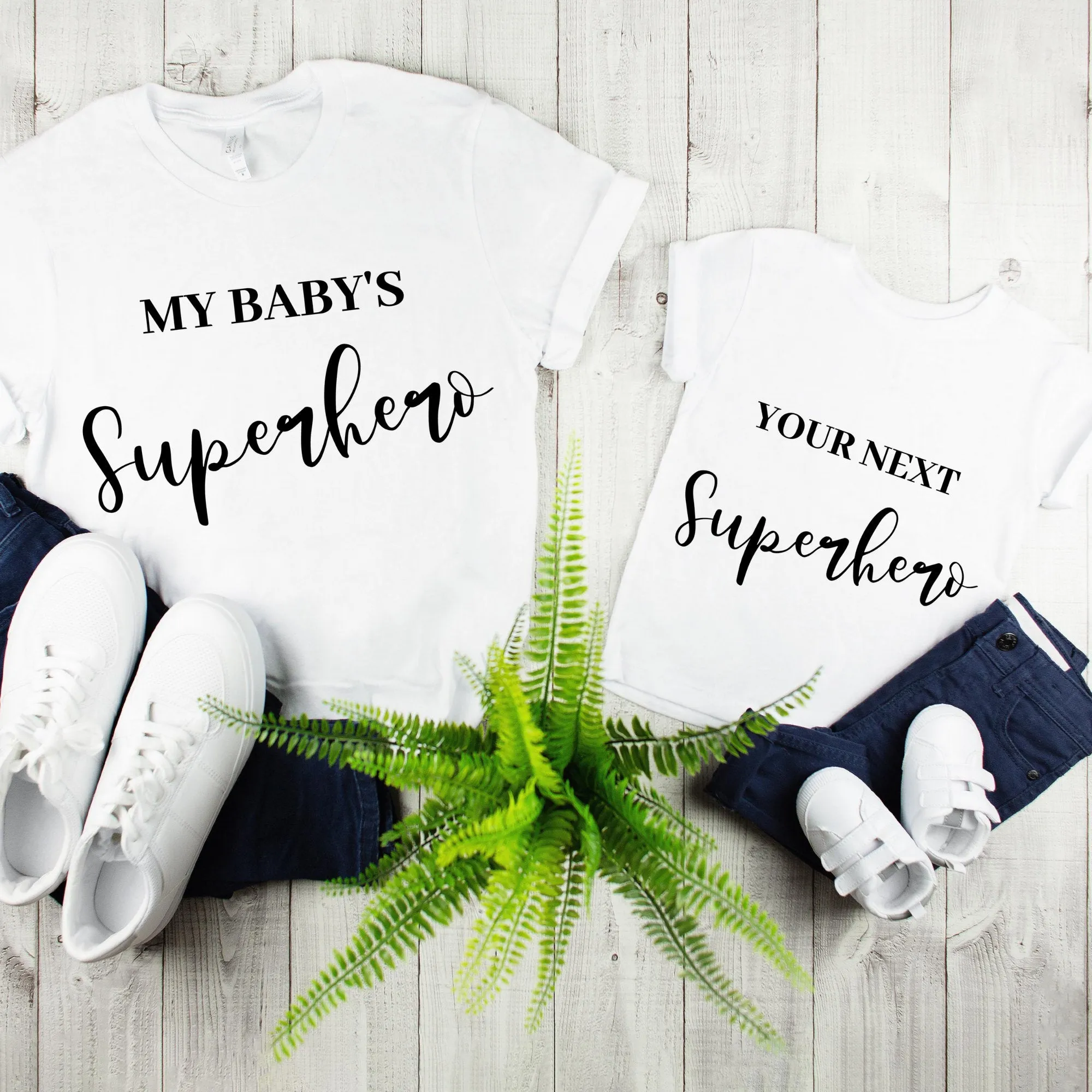 My Babys Superhero Ladies Tee & Your Next Superhero Baby or Toddler Tee Mother Son Matching Shirts Mother daughter Matching Shirts