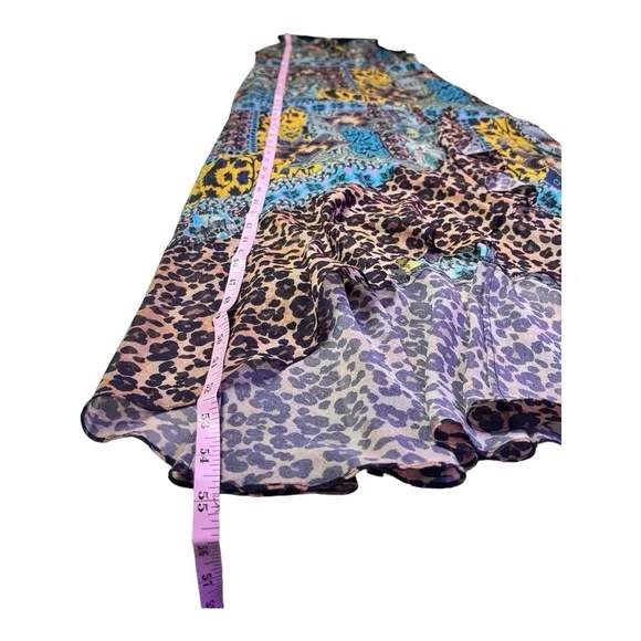 Nanette Lepore Sleeveless Lace-Up Multi-Mixed Animal Print HI Lo Ruffle Maxi