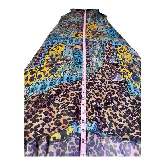 Nanette Lepore Sleeveless Lace-Up Multi-Mixed Animal Print HI Lo Ruffle Maxi