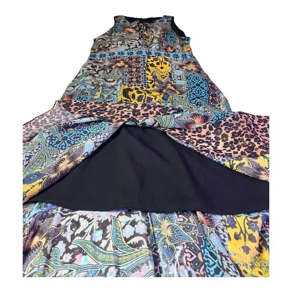 Nanette Lepore Sleeveless Lace-Up Multi-Mixed Animal Print HI Lo Ruffle Maxi