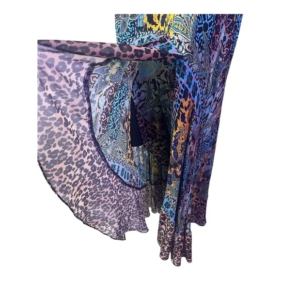 Nanette Lepore Sleeveless Lace-Up Multi-Mixed Animal Print HI Lo Ruffle Maxi