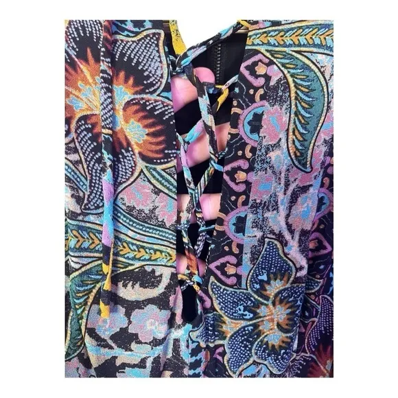 Nanette Lepore Sleeveless Lace-Up Multi-Mixed Animal Print HI Lo Ruffle Maxi