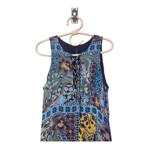 Nanette Lepore Sleeveless Lace-Up Multi-Mixed Animal Print HI Lo Ruffle Maxi