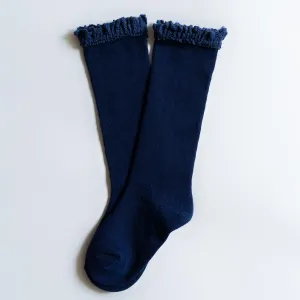 Navy Blue Lace Top Knee Highs
