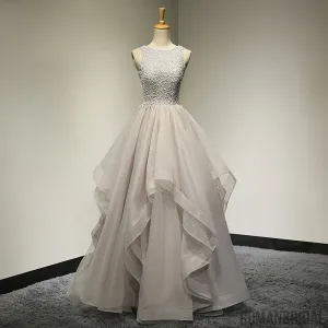 New Arrival A-line Floor-length scoop beading organza evening gowns, long prom dresses, PD0513