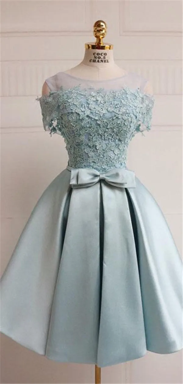 New Arrival Off-shoulder Lace Top Homecoming Dresses With Belt, HD0490
