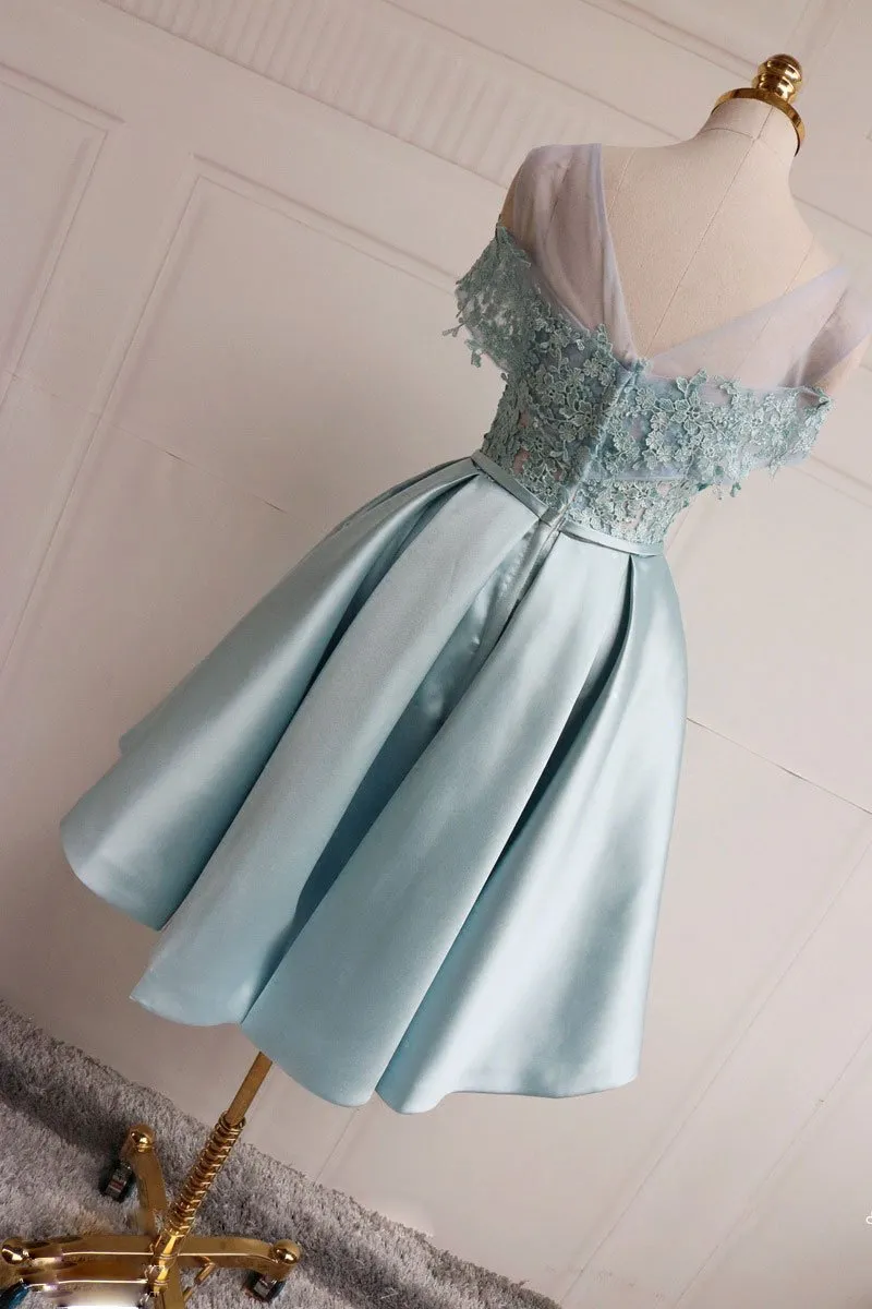 New Arrival Off-shoulder Lace Top Homecoming Dresses With Belt, HD0490