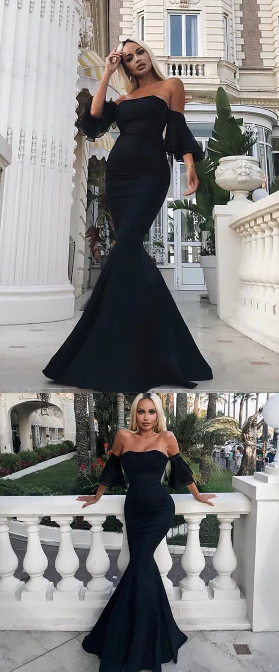 New Arrival Sexy Strapless Mermaid Black Prom Dresses, PD0673