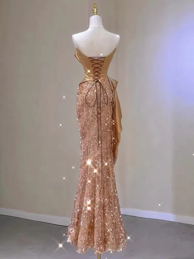 New Arrival Sleeveless Mermaid Cowl Neck Satin Prom Dresses , OL011