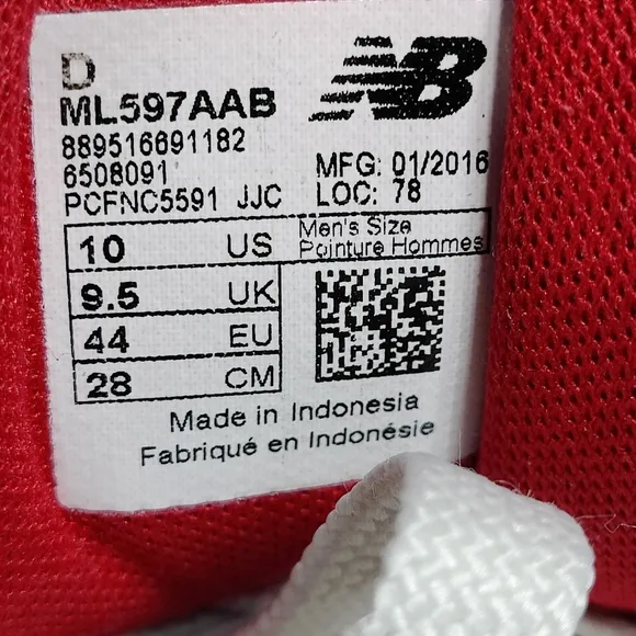 New Balance  597 V1 Gray Red Navy Lace Up Sneakers Casual Men's Shoes Size 10