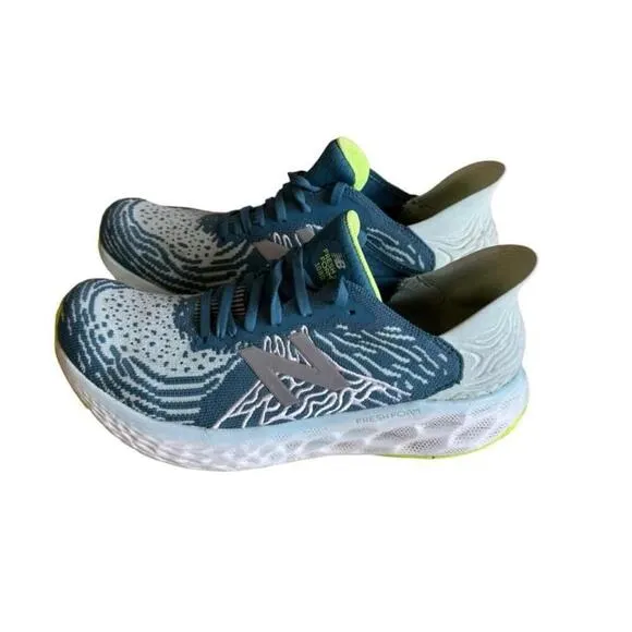 New Balance Fresh Foam 1080v10 Womens Blue Running Shoes Teal/Lime Green Sz 10​​