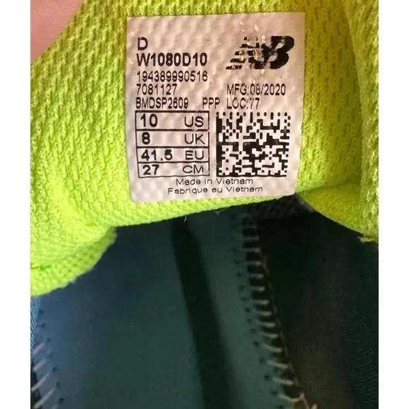 New Balance Fresh Foam 1080v10 Womens Blue Running Shoes Teal/Lime Green Sz 10​​