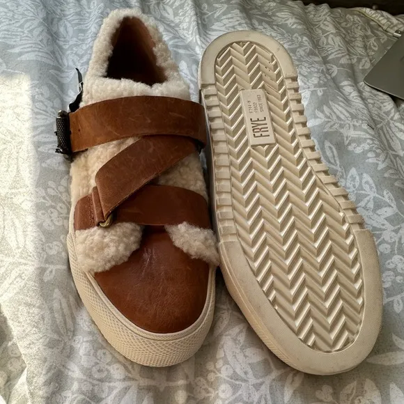 NEW! FRYE GIA MOTO LOW SHEARLING SNEAKERS