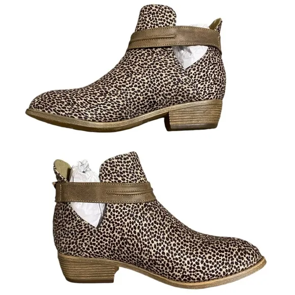 New Journee Collection Animal Print Strap Buckle Accent Round Toe Ankle Booties