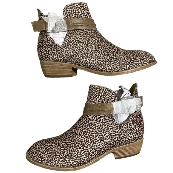 New Journee Collection Animal Print Strap Buckle Accent Round Toe Ankle Booties