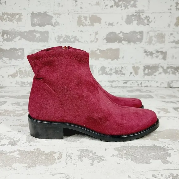 New Ron White Giorgi Burgundy Vegan Suede Zip Ankle Boots F337