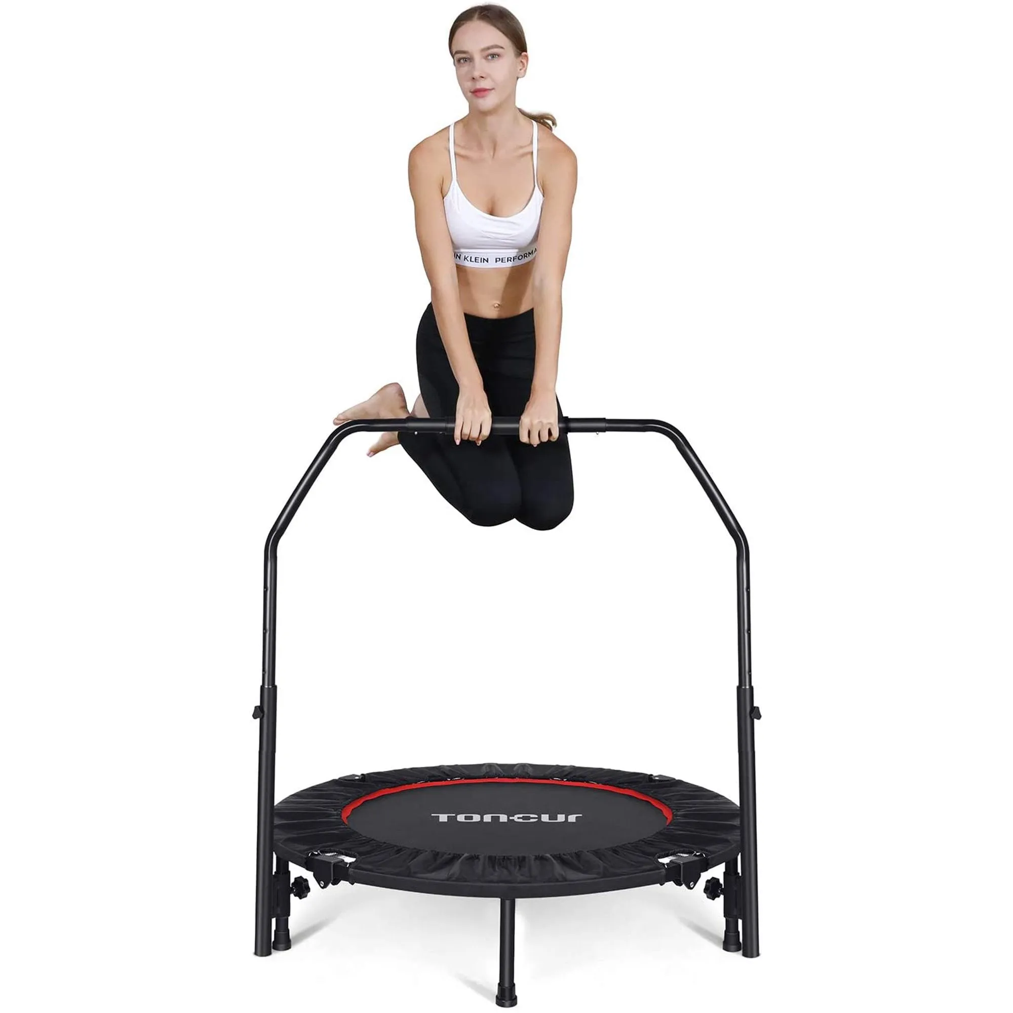 New Toncur Mini Trampoline 40" Foldable Trampoline for Kids Adults Fitness Rebounder with 5 Levels Adjustable Foam Handle for Indoor/Outdoor Workout Max Load 330 lbs