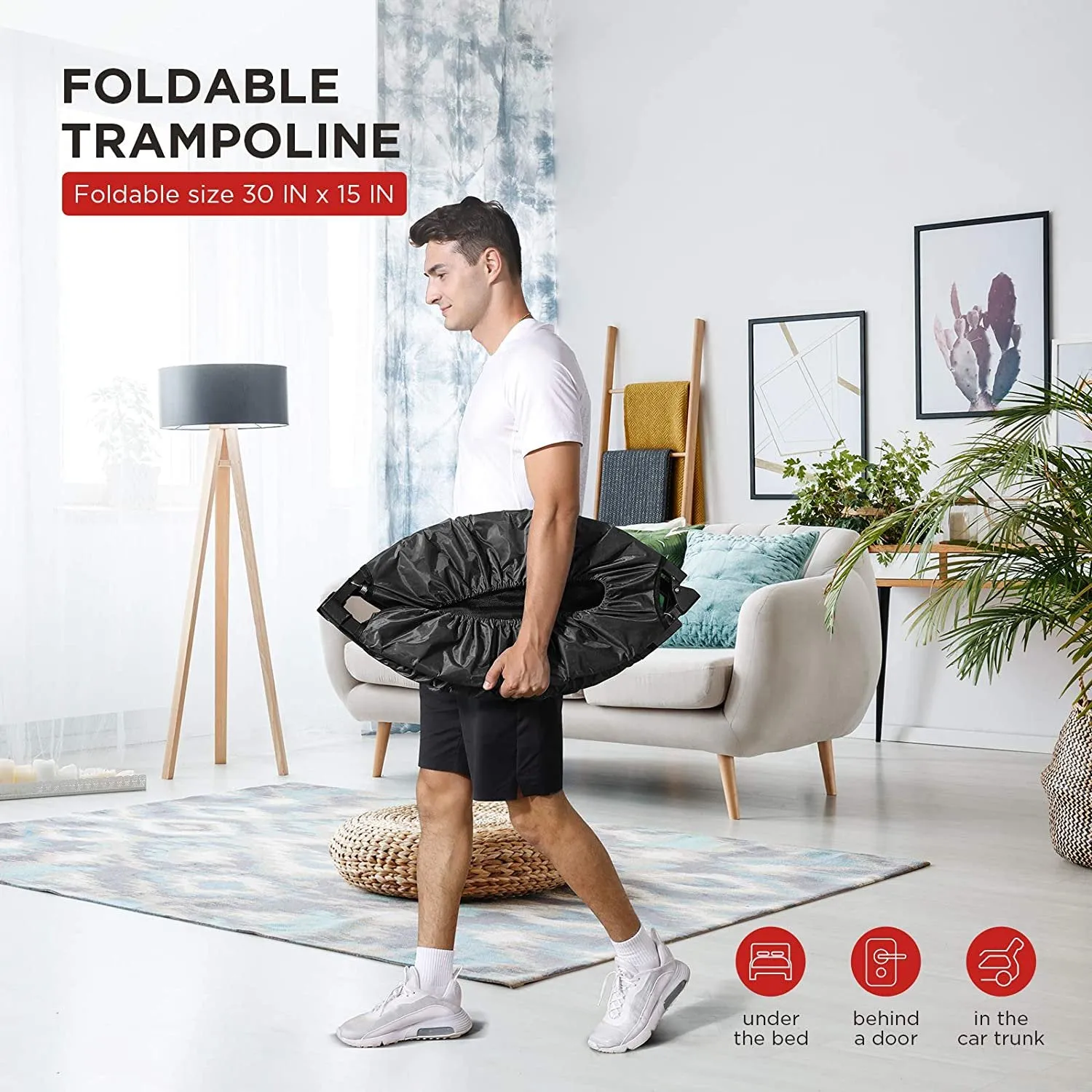 New Toncur Mini Trampoline 40" Foldable Trampoline for Kids Adults Fitness Rebounder with 5 Levels Adjustable Foam Handle for Indoor/Outdoor Workout Max Load 330 lbs