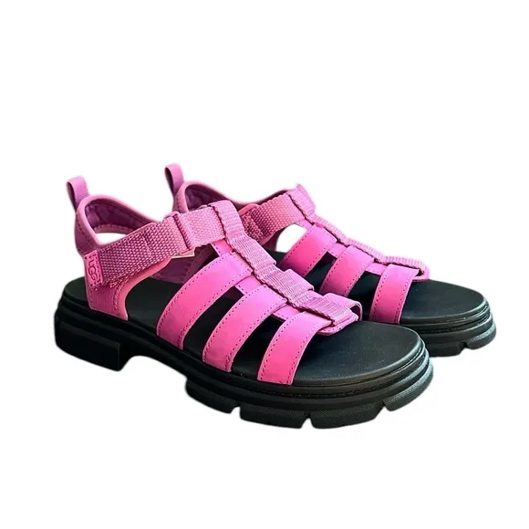 New UGG Ashton Multistrap Chunky Sandals Girls Size 4 (Youth) in Pink