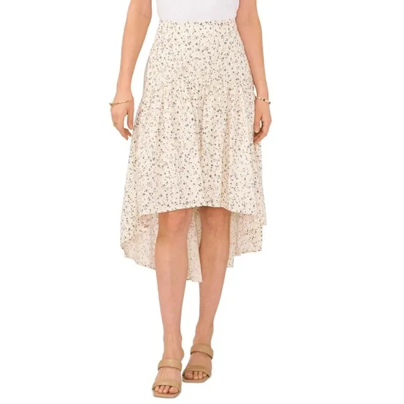 NEW Vince Camuto Beige Zippered Lined Tiered Midi HiLo Skirt Size 10 New w/o Tag