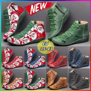 Newest Ladies Christmas Santa Claus Print Casual Short Boots