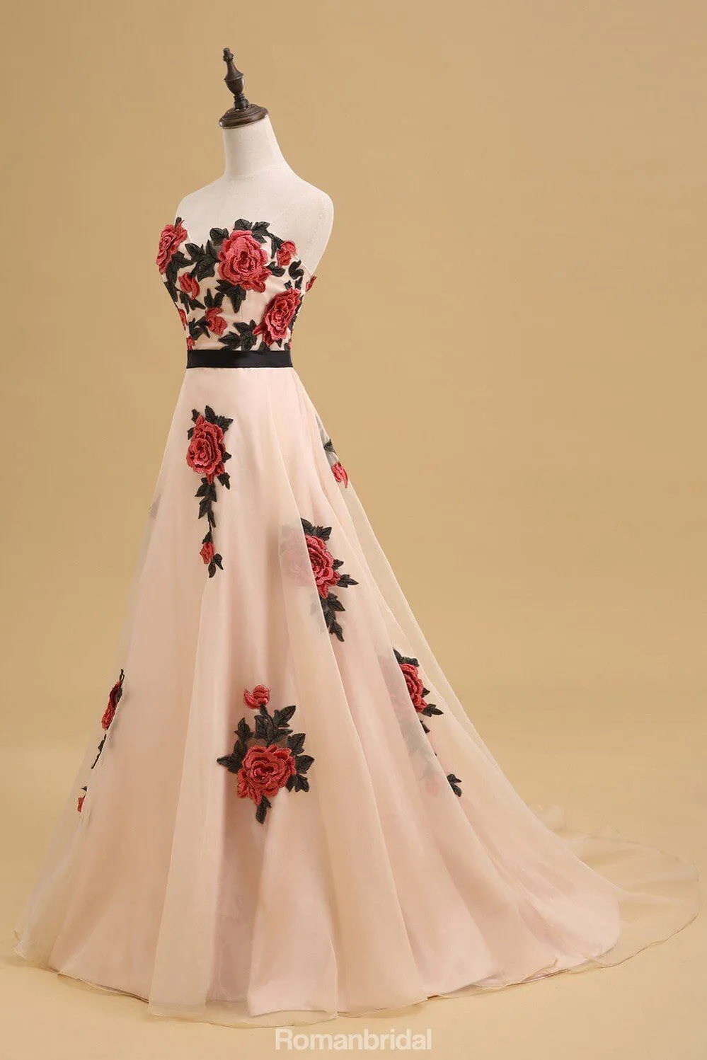Newest Straight across Print evening dress with trailing, A-line long prom dresses, PD0530