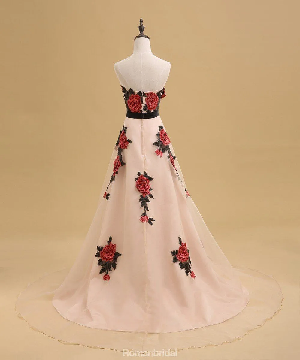 Newest Straight across Print evening dress with trailing, A-line long prom dresses, PD0530