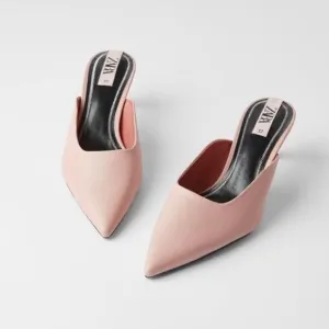 New Zara Light Pink pointy toe Mid-Heel Mules 39
