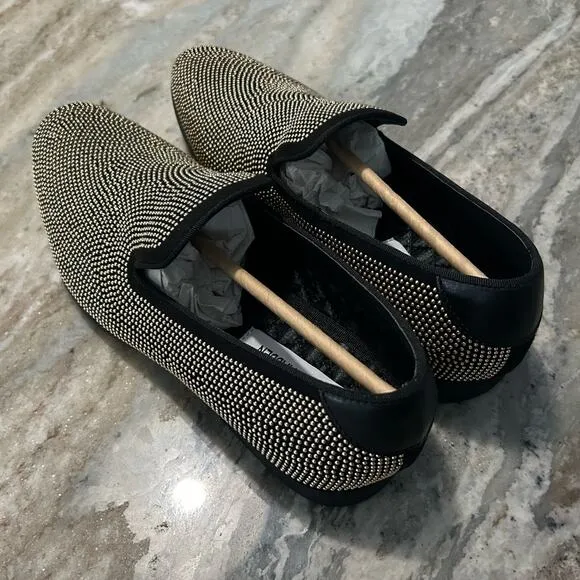NIB $125 Steve Madden Mezmoryz Stud Smoking Slipper Black and Gold Men's 7.5