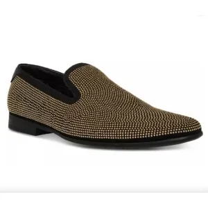 NIB $125 Steve Madden Mezmoryz Stud Smoking Slipper Black and Gold Men's 7.5