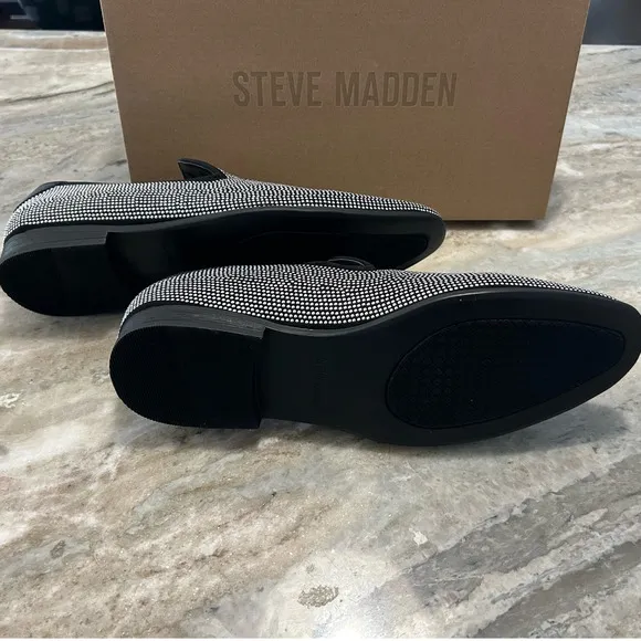 NIB $125 Steve Madden Mezmoryz Stud Smoking Slipper Black and Silver Men's 10