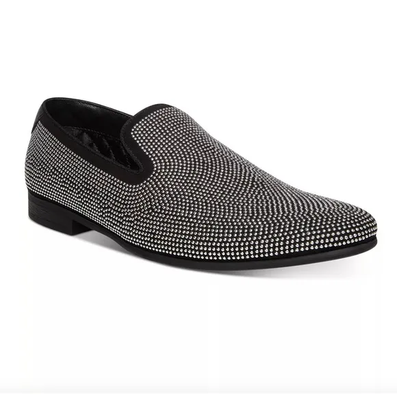 NIB $125 Steve Madden Mezmoryz Stud Smoking Slipper Black and Silver Men's 10