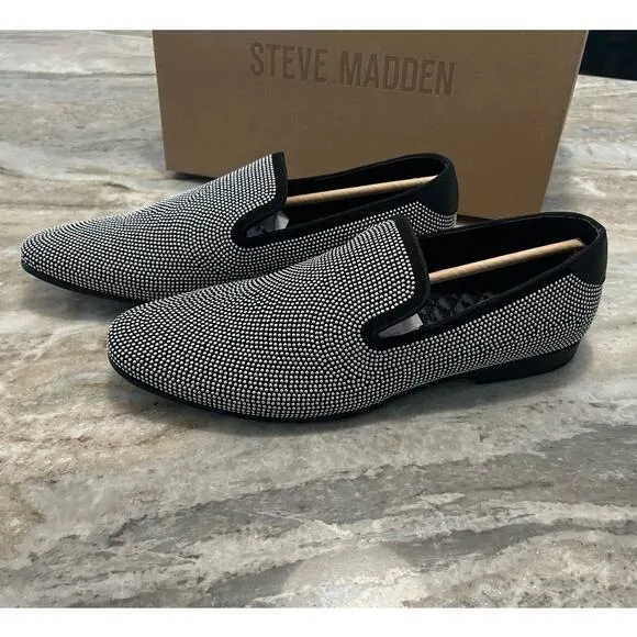 NIB $125 Steve Madden Mezmoryz Stud Smoking Slipper Black and Silver Men's 12