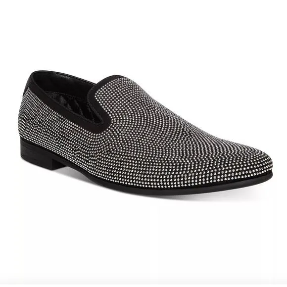 NIB $125 Steve Madden Mezmoryz Stud Smoking Slipper Black and Silver Men's 12