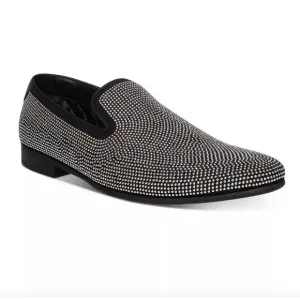 NIB $125 Steve Madden Mezmoryz Stud Smoking Slipper Black and Silver Men's 12