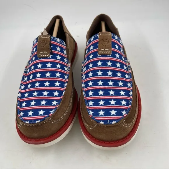 NIB! Ariat Kid’s Cruisers Dirty Tan Stars &amp; Stripes Moccasin Shoes -Size 5 Youth