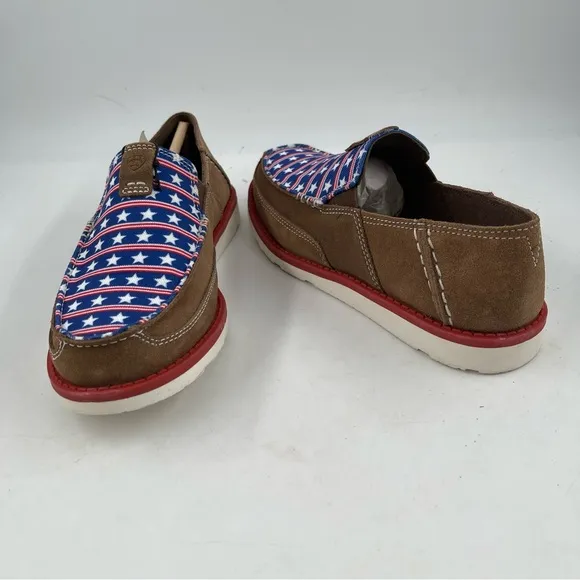 NIB! Ariat Kid’s Cruisers Dirty Tan Stars &amp; Stripes Moccasin Shoes -Size 5 Youth