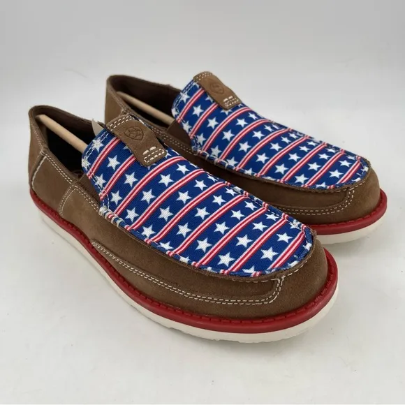 NIB! Ariat Kid’s Cruisers Dirty Tan Stars &amp; Stripes Moccasin Shoes -Size 5 Youth
