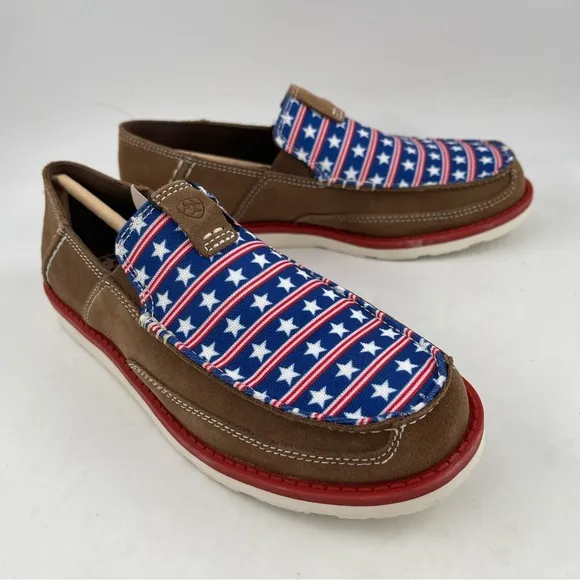 NIB! Ariat Kid’s Cruisers Dirty Tan Stars &amp; Stripes Moccasin Shoes -Size 5 Youth
