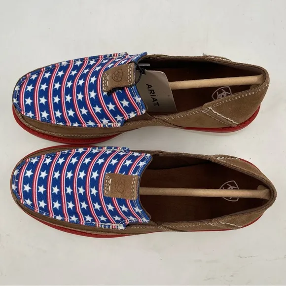 NIB! Ariat Kid’s Cruisers Dirty Tan Stars &amp; Stripes Moccasin Shoes -Size 5 Youth