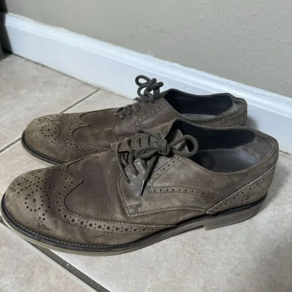 NICE TODS Handmade Suede Men's 7.5 Italy Leather Oxford Brogue Shoes Brown