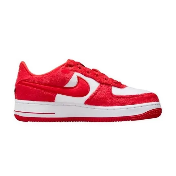 Nike Air Force One 1 Red &amp; White Plush Valentine Sneakers Big Kids Size 2Y (Boy)